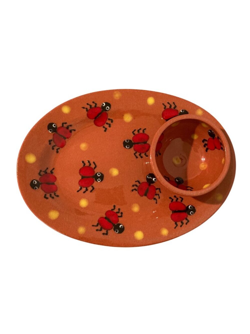 Lady Bug Art Pottery Luncheon Plate Chip And Dip Signed